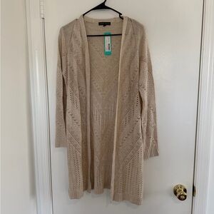 Open Front Duster Cardigan Off-White Sz M Lightweight Long Boho Cottagecore Knit